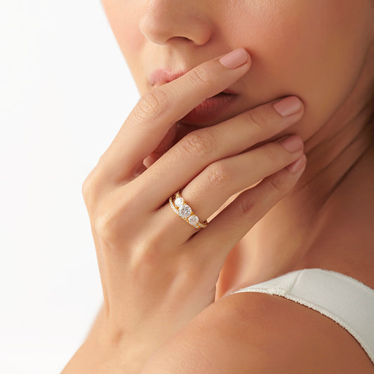 Three-Stone Engagement Ring with Accent Diamonds - MQ