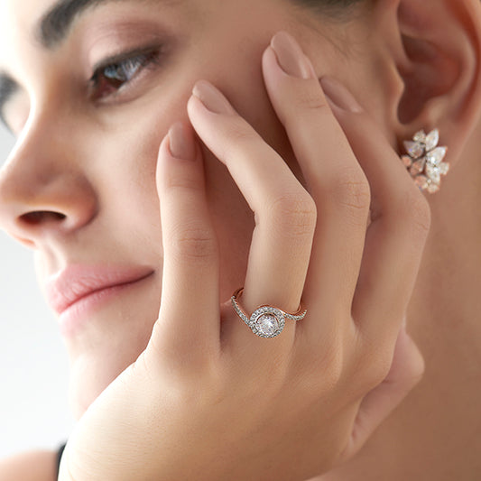 0.79 ct Halo Solitaire Engagement Ring - MQ