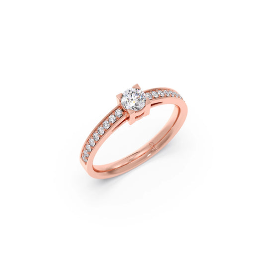 4 Prong Round Pave Engagement Ring – 4.4 MM - Rose