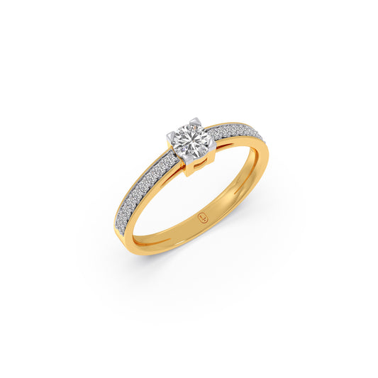 4 Prong Round Pave Engagement Ring – 4.4 MM - Yellow