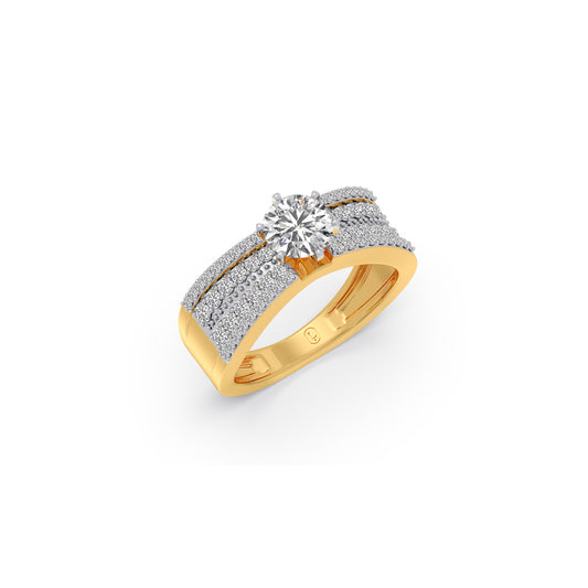 Elegant Round Center Stone Ring with Diamond Shoulders - Yellow