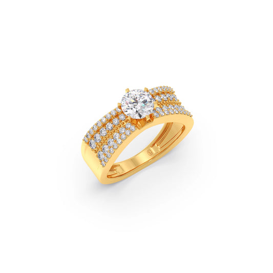 Elegant Round Center Stone Ring with Diamond Shoulders - Yellow