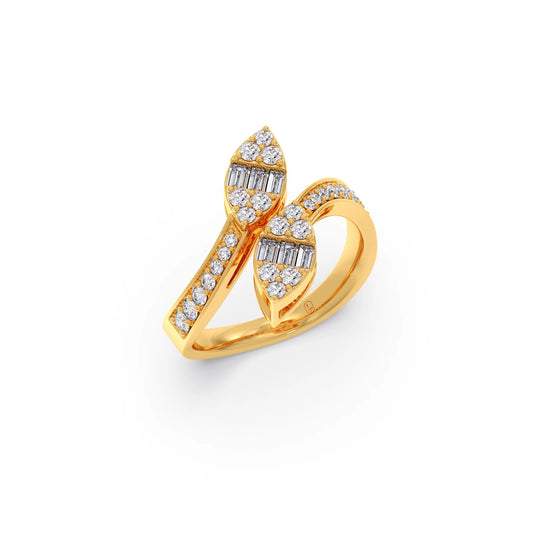 Baguette and Round Diamond Bypass Ring - Yellow