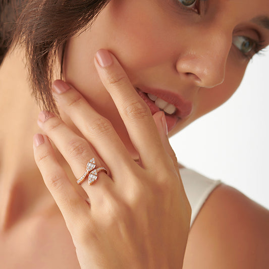 Baguette and Round Diamond Bypass Ring - MQ