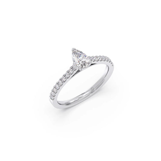 Pear Solitaire with Diamond Accents Ring - White