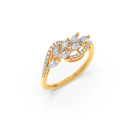 Marquise and Round Diamond Wave Ring - Yellow