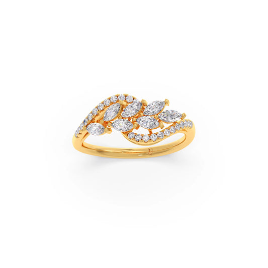 Marquise and Round Diamond Wave Ring - Yellow