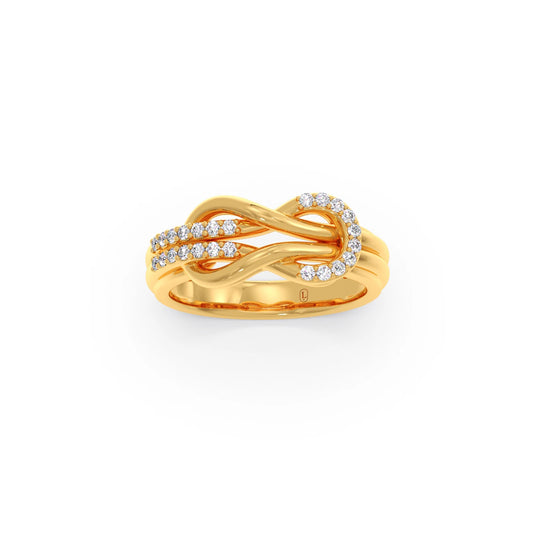 Round Diamond Sprig Gold Ring - Yellow