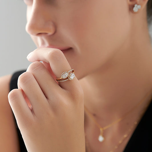 Two Oval Halo Engagement Diamond Ring - MQ