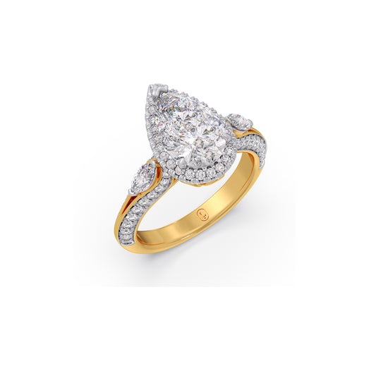 Pear Halo Engagement Ring with Side Stones - Yellow