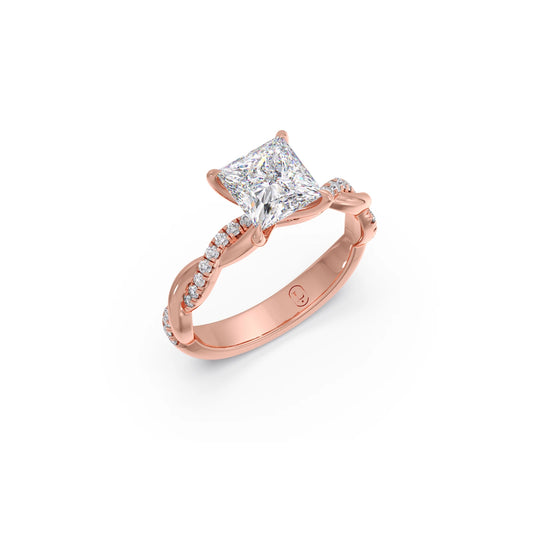 Princess Diamond Twisted Pavé Engagement Ring - Rose