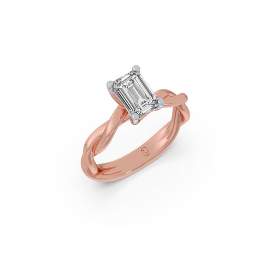 Emerald Cut Twisted Solitaire Engagement Ring - Rose