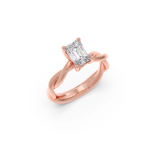 Emerald Cut Twisted Solitaire Engagement Ring - Rose
