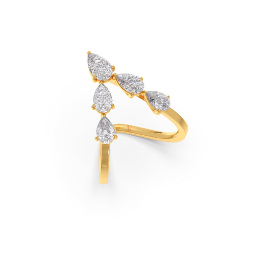 V-Shaped Pear Diamond Ring - Yellow