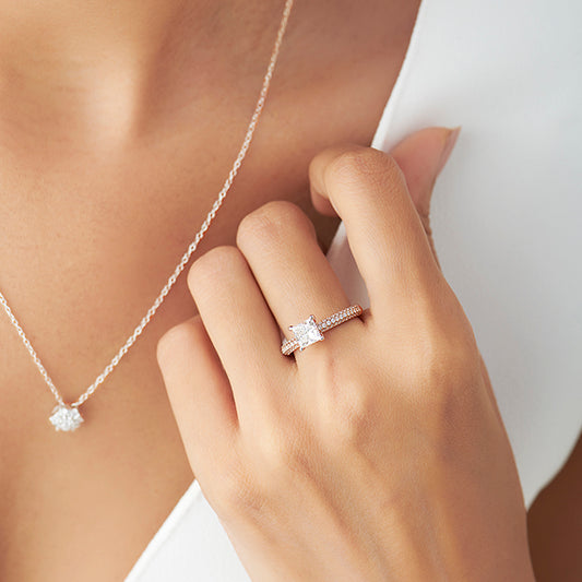 Princess Cut Pave Solitaire Engagement Ring - MQ