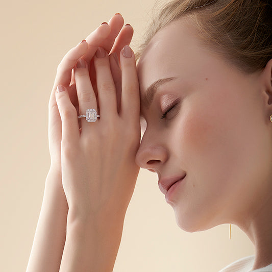 Emerald-Cut Diamond Halo Engagement Ring - MQ