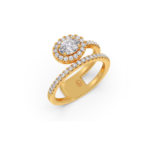Oval Halo  Ring with Split Shank - Yellow