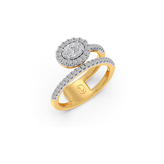 Oval Halo  Ring with Split Shank - Yellow