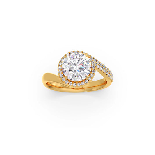 Round-Cut Halo Pavé Twist Engagement Ring - Yellow