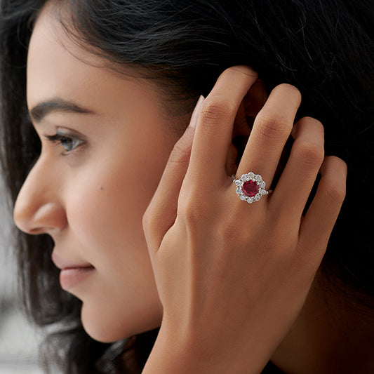 Pear and Round Diamond Halo Ring with Center Gemstone - MQ