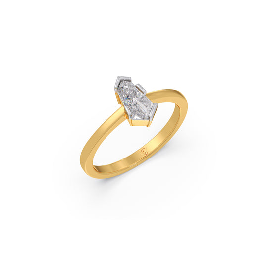 Half Bezel Set Pin Shape Solitaire Ring - Yellow