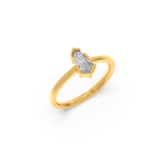 Half Bezel Set Pin Shape Solitaire Ring - Yellow