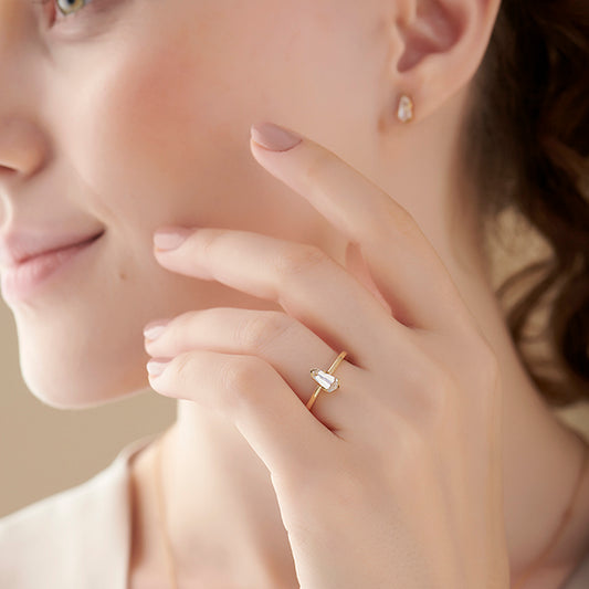 Half Bezel Set Pin Shape Solitaire Ring - MQ