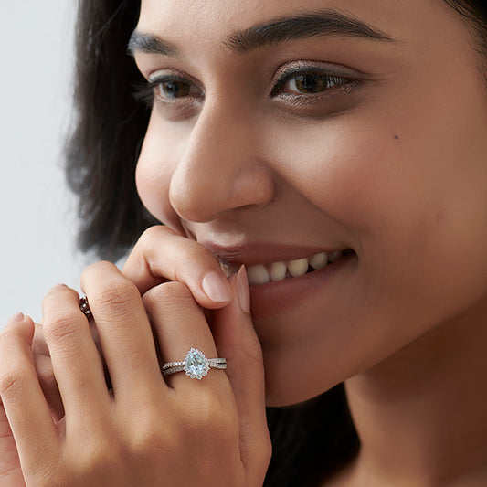 Pear-Shaped Gemstone with Diamond Halo and Accents Ring - MQ