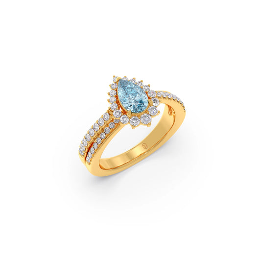 Pear-Shaped Gemstone with Diamond Halo and Accents Ring - Yellow