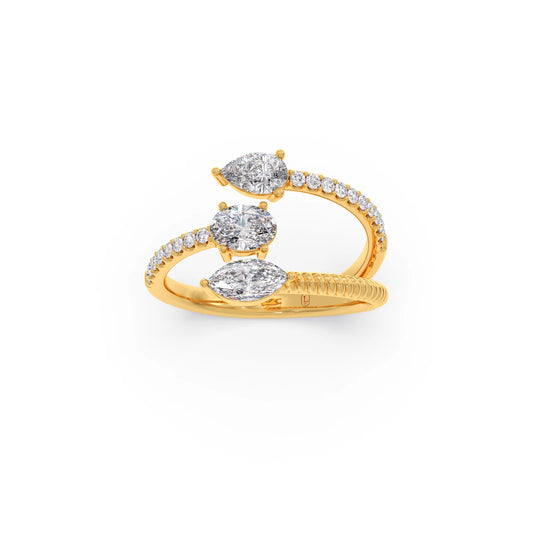 Marquise, Pear, and Oval Diamond Bypass Ring - Yellow