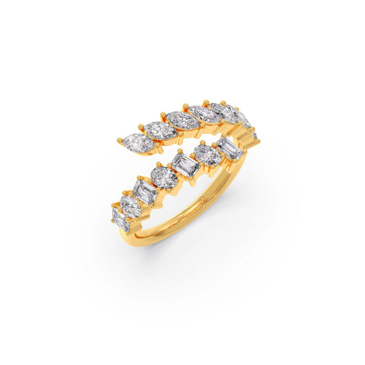 Marquise, Oval, and Emerald-Cut Diamond Bypass Ring - Yellow