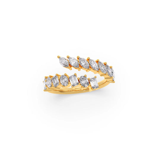 Marquise, Oval, and Emerald-Cut Diamond Bypass Ring - Yellow