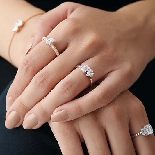 Pear & Emerald-Cut Solitaire Ring - MQ