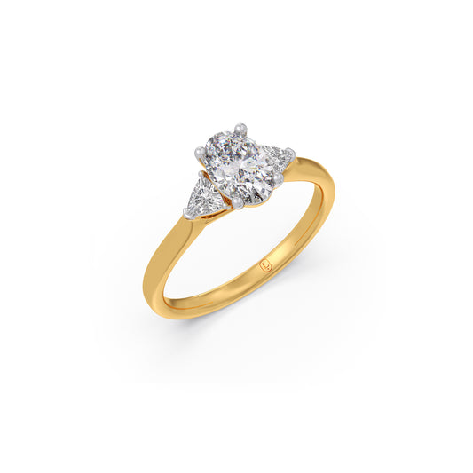 Oval Solitaire with Trillion Side Diamond Ring - Yellow