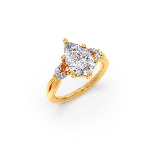 Pear Shaped Solitaire Ring with Marquise Diamond Accents - Yellow