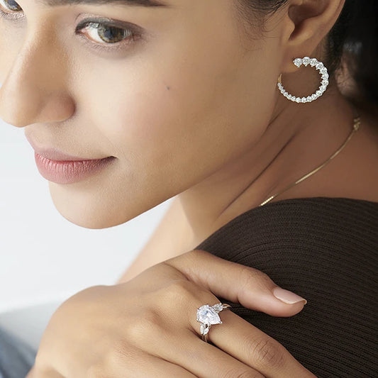 Pear Shaped Solitaire Ring with Marquise Diamond Accents - MQ
