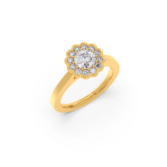 Round Solitaire with Accent Diamonds Ring - Yellow