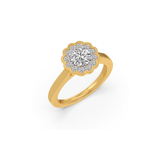 Round Solitaire with Accent Diamonds Ring - Yellow