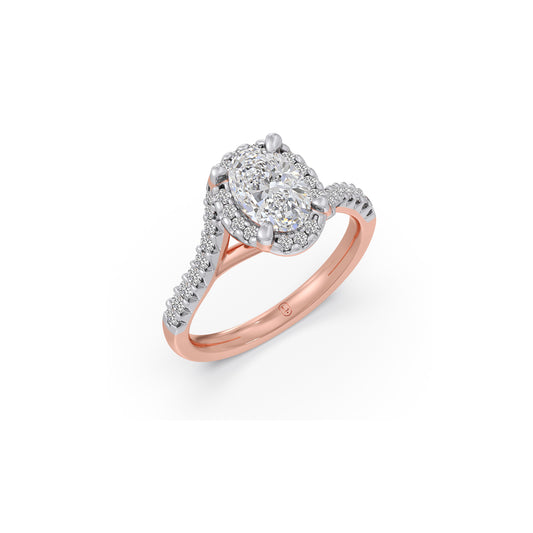Oval Center Halo Diamond Engagement Ring - Rose