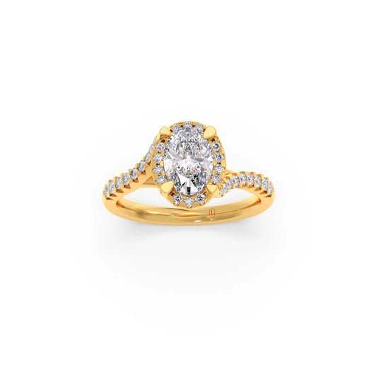 Oval Center Halo Diamond Engagement Ring - Yellow