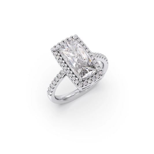Long Cushion Cut Halo Diamond Ring - White
