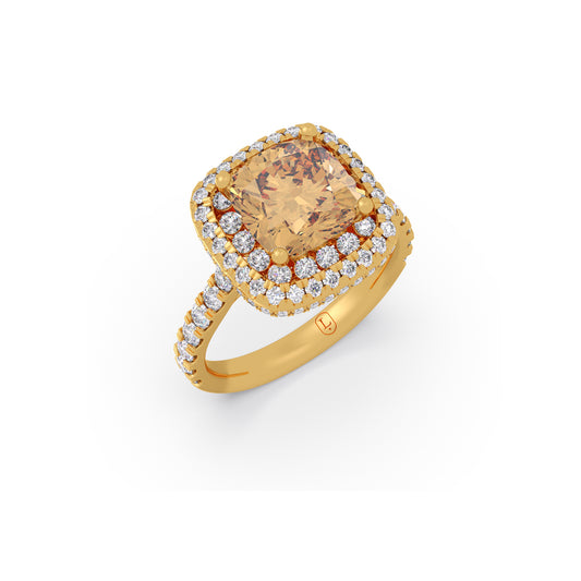Sparkling Cushion Gemstone with Diamond Halo Ring - Yellow