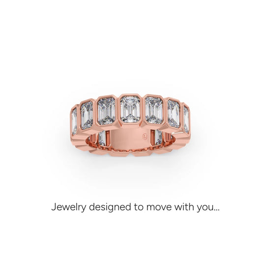 6 ct Royal Emerald Bezel Diamond Eternity Band - Rose