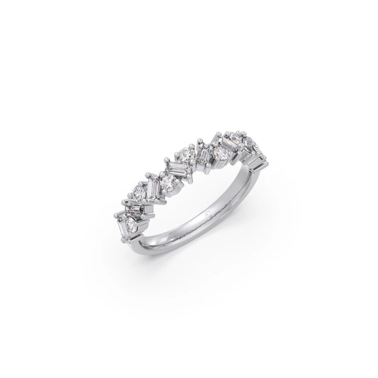 0.59Ct Baguette & Round Diamond Half Eternity Band - White