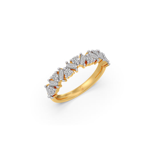 0.59Ct Baguette & Round Diamond Half Eternity Band - Yellow