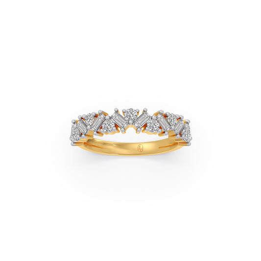 0.59Ct Baguette & Round Diamond Half Eternity Band - Yellow