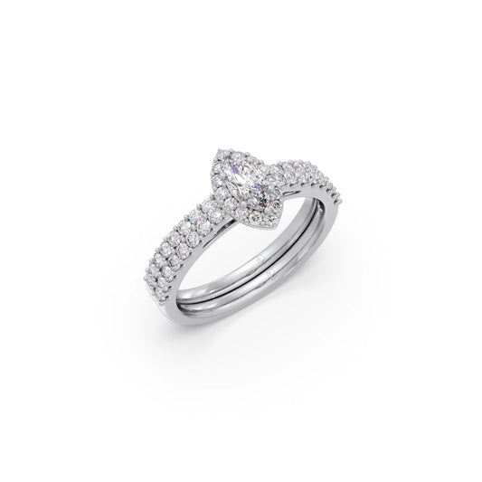 Marquise and Round Diamond Pave Stackable Ring - White