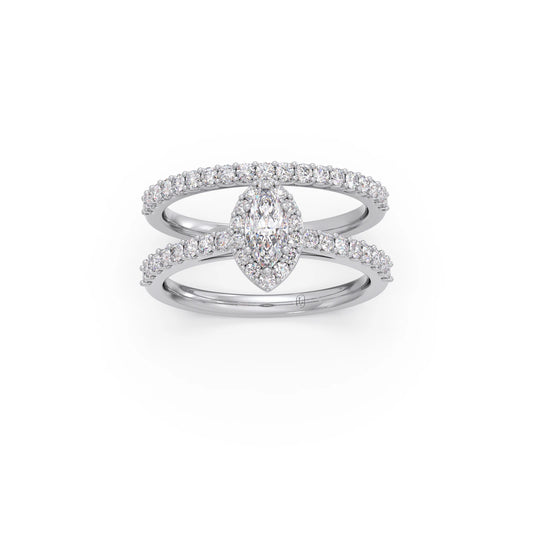 Marquise and Round Diamond Pave Stackable Ring - White