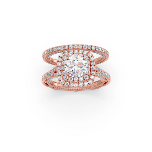Round Solitaire Stackable Ring with Diamond Shoulders - Rose