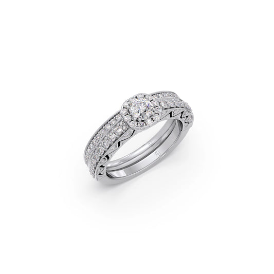 Round Solitaire Diamond Stackable Ring with Side Diamonds - White